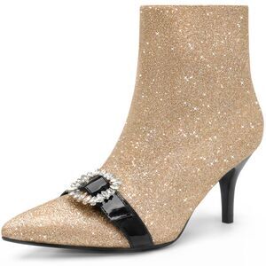 Glitter Boot Rhinestone Stiletto Heel Ankle Gold Boots
